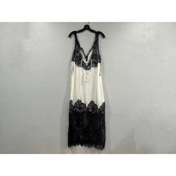 Zara Black White Satin Effect Maxi Long Dress Medium M NEW - Picture 4 of 10